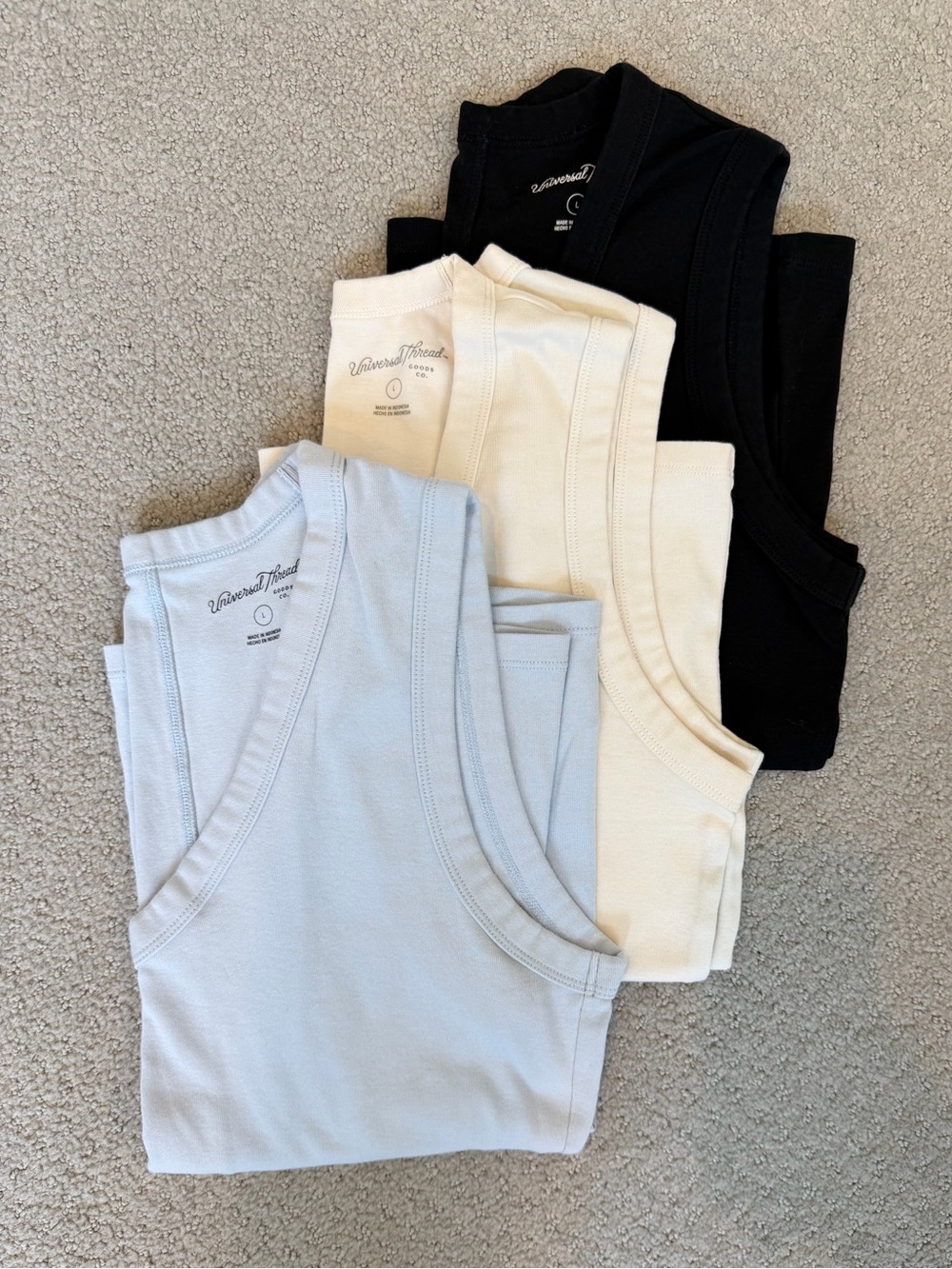 Universal Thread Tank Top Trio in Black, Cream & Light Blue